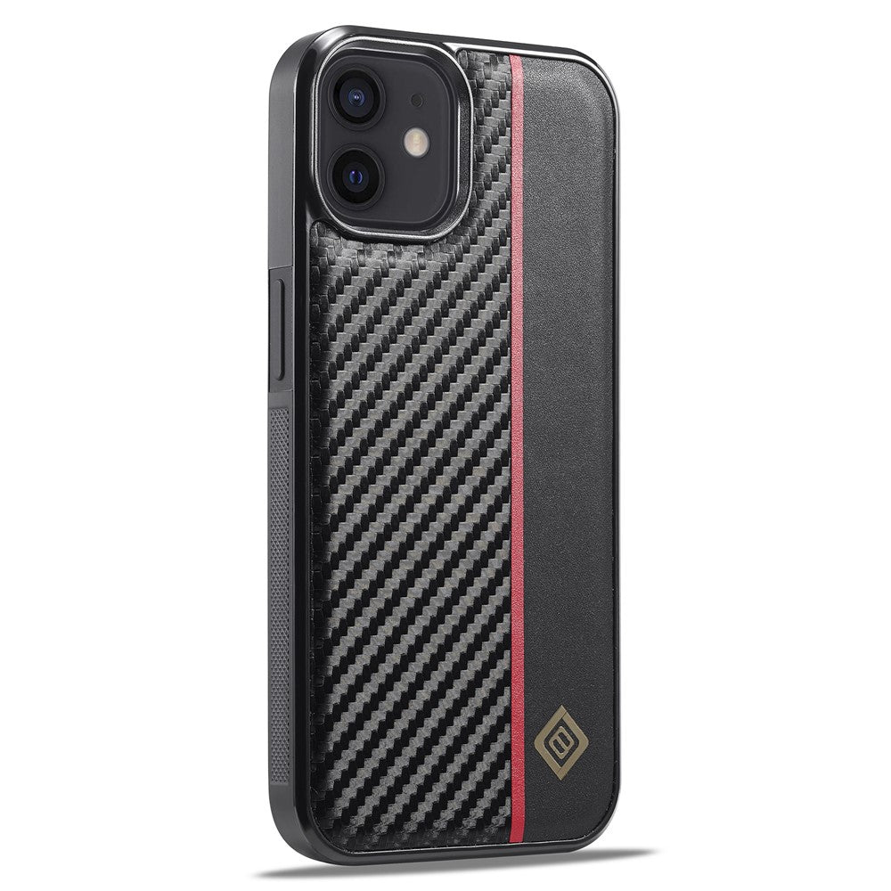 LC.IMEEKE For iPhone 12 mini PU Leather Coated TPU+EVA Phone Case Shock Absorption Carbon Fiber Texture Cover