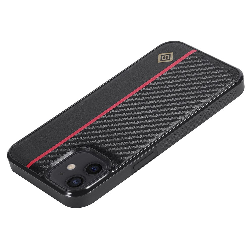 LC.IMEEKE For iPhone 12 mini PU Leather Coated TPU+EVA Phone Case Shock Absorption Carbon Fiber Texture Cover