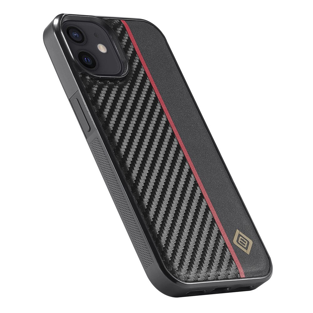 LC.IMEEKE For iPhone 12 mini PU Leather Coated TPU+EVA Phone Case Shock Absorption Carbon Fiber Texture Cover