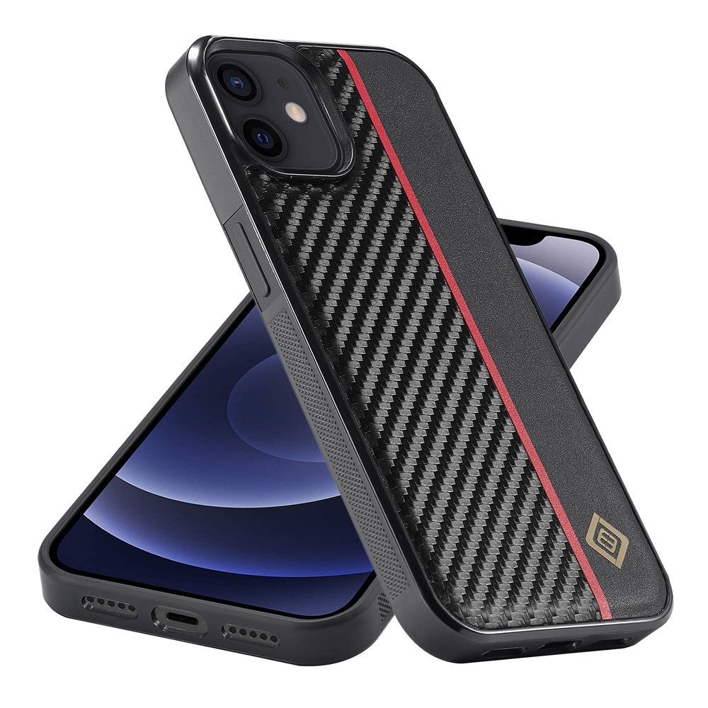 LC.IMEEKE For iPhone 12 mini PU Leather Coated TPU+EVA Phone Case Shock Absorption Carbon Fiber Texture Cover