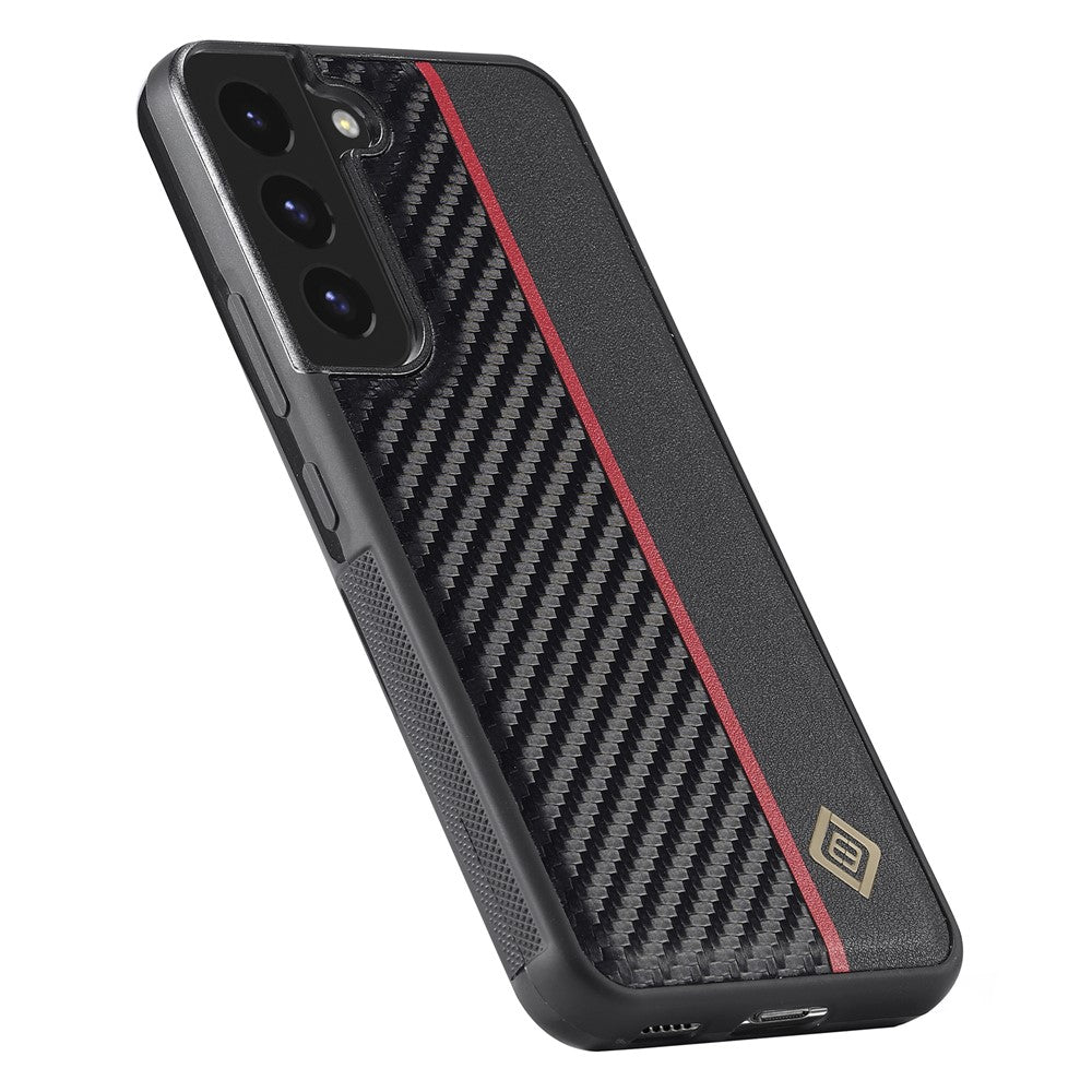 LC.IMEEKE For Samsung Galaxy S22+ 5G PU Leather+TPU+EVA Phone Case Carbon Fiber Texture Splicing Cover