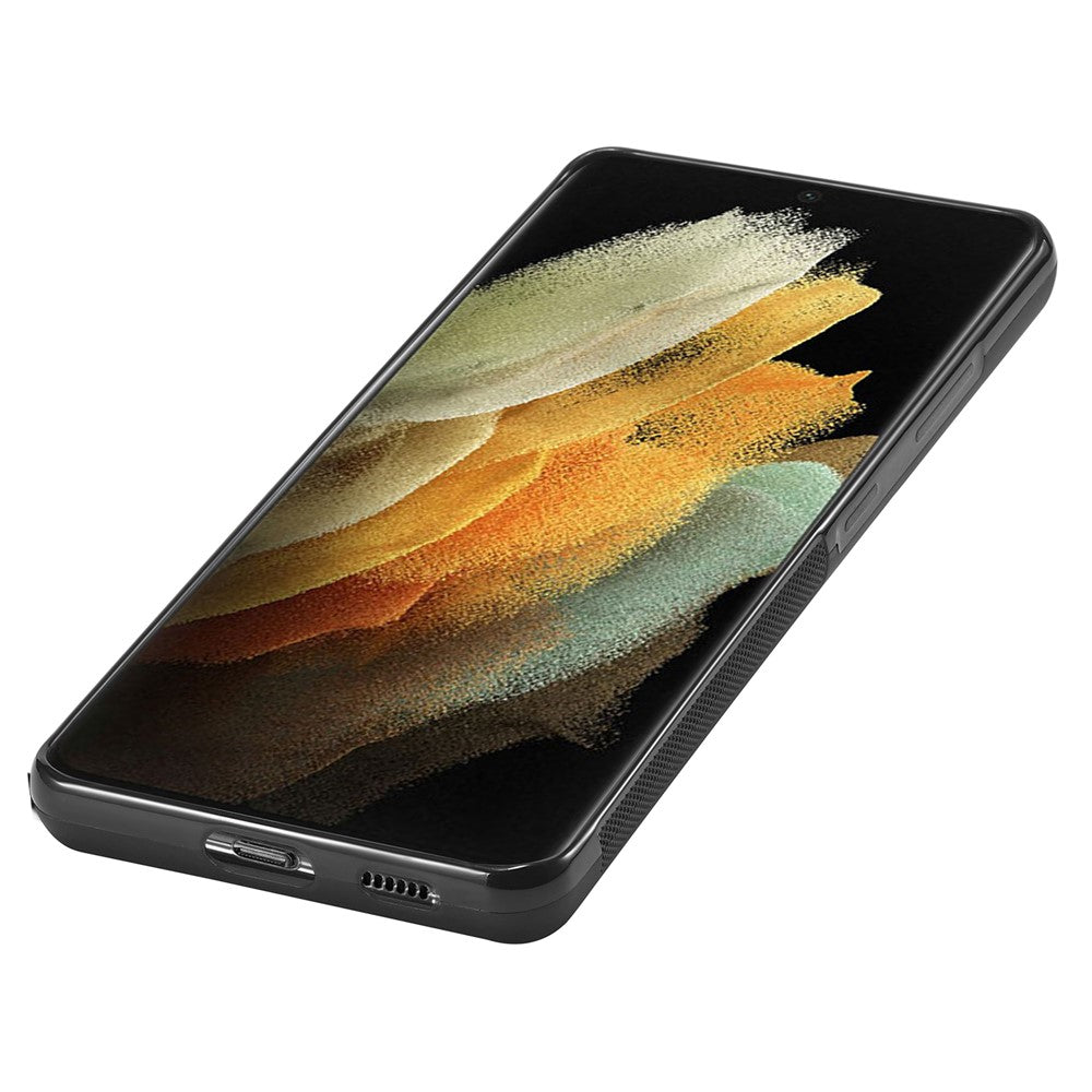 LC.IMEEKE För Samsung Galaxy S21 Ultra 5G Stötdämpande mobilskal PU-läder+TPU+EVA Kolfibertexturskydd