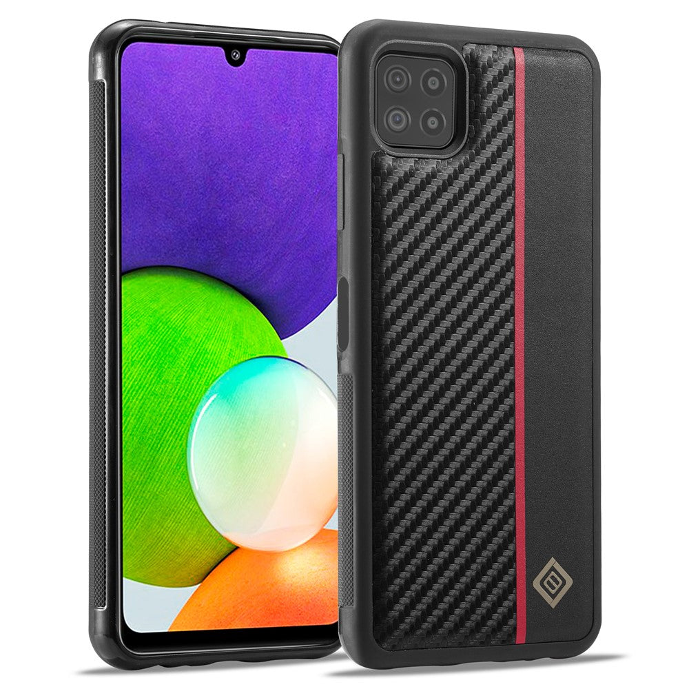 LC.IMEEKE Cell Phone Case for Samsung Galaxy A22 5G (EU Version), Carbon Fiber Texture Leather+TPU+EVA Slim Cover