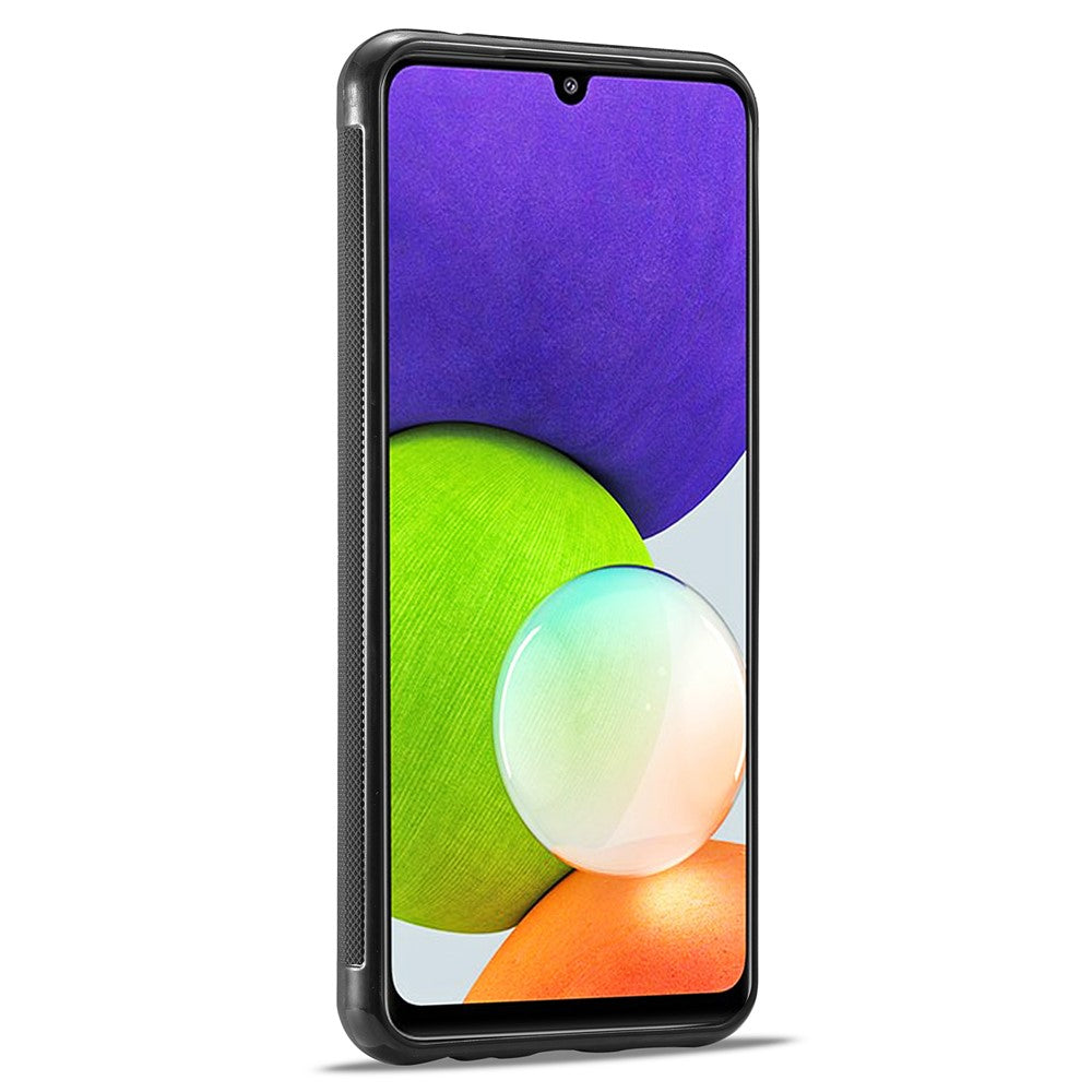 LC.IMEEKE Cell Phone Case for Samsung Galaxy A22 5G (EU Version), Carbon Fiber Texture Leather+TPU+EVA Slim Cover