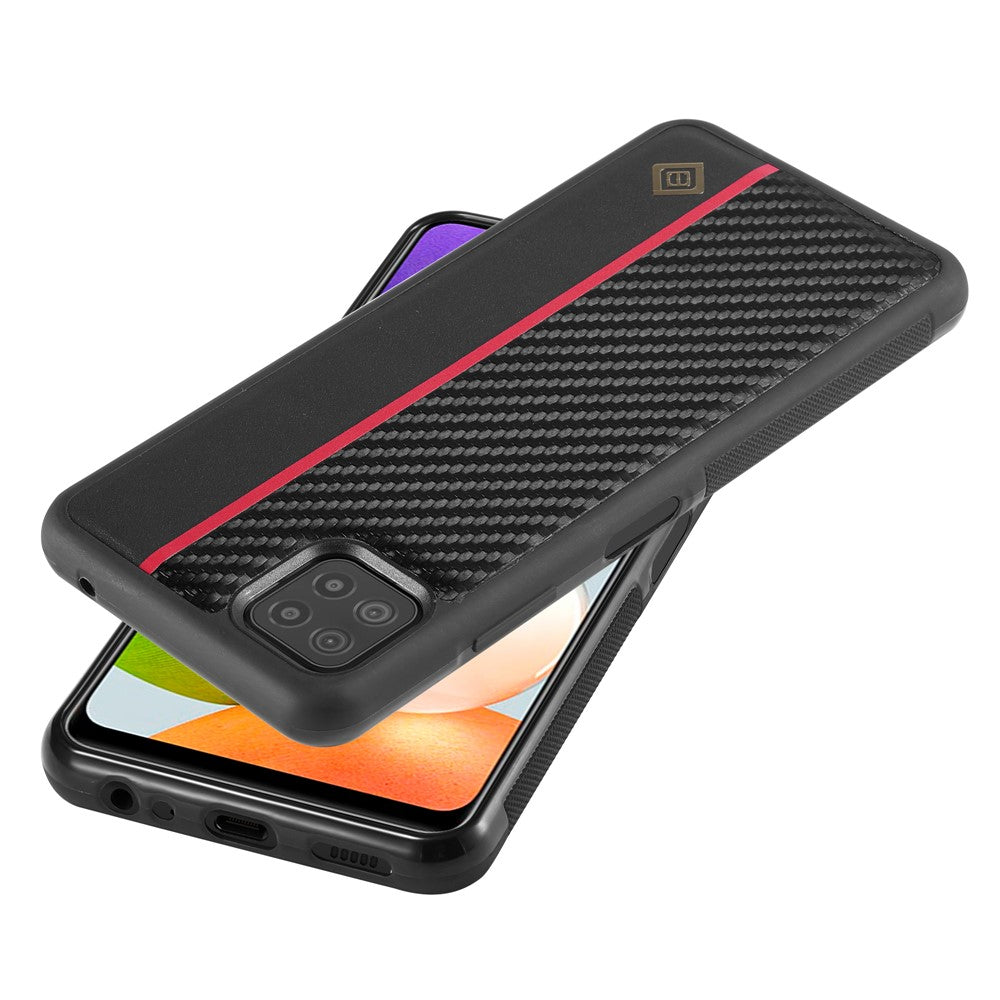 LC.IMEEKE Cell Phone Case for Samsung Galaxy A22 5G (EU Version), Carbon Fiber Texture Leather+TPU+EVA Slim Cover