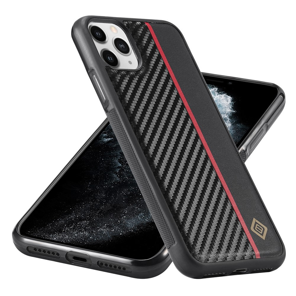 LC.IMEEKE til iPhone 11 Pro Max cover kulfiberstruktur PU-læder+TPU+EVA-skal