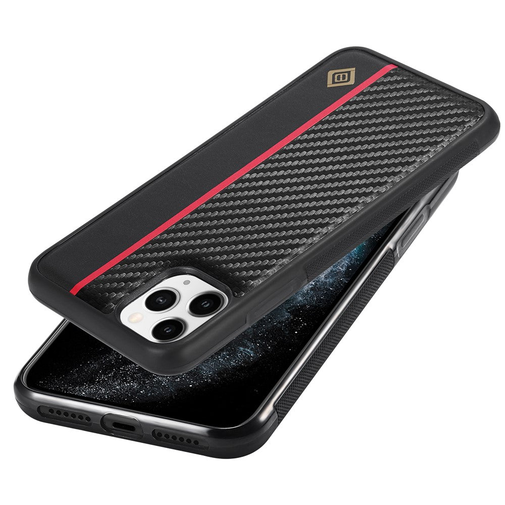LC.IMEEKE til iPhone 11 Pro Max cover kulfiberstruktur PU-læder+TPU+EVA-skal