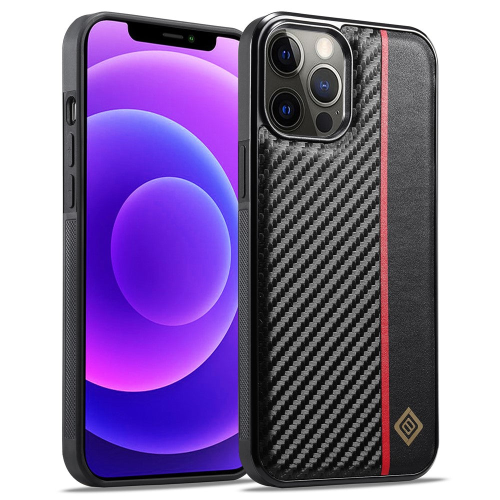 LC.IMEEKE Til iPhone 12 Pro Max Cover Med Kulfiber-Tekstur PU Læder+TPU+EVA Mobiltelefoncover