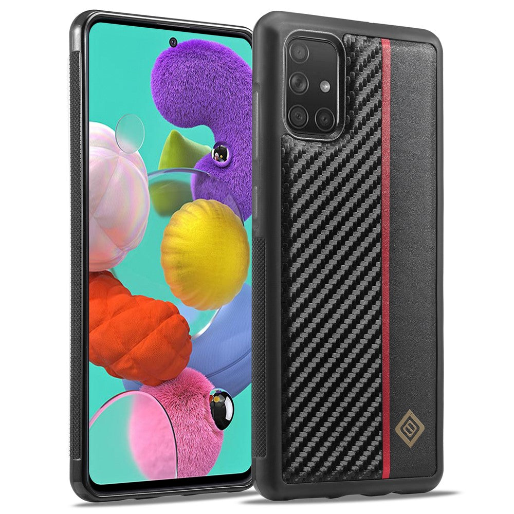 LC.IMEEKE För Samsung Galaxy A51 4G SM-A515 Slim-Fit mobilskal Kolfiberstruktur PU-läder+TPU+EVA-skal