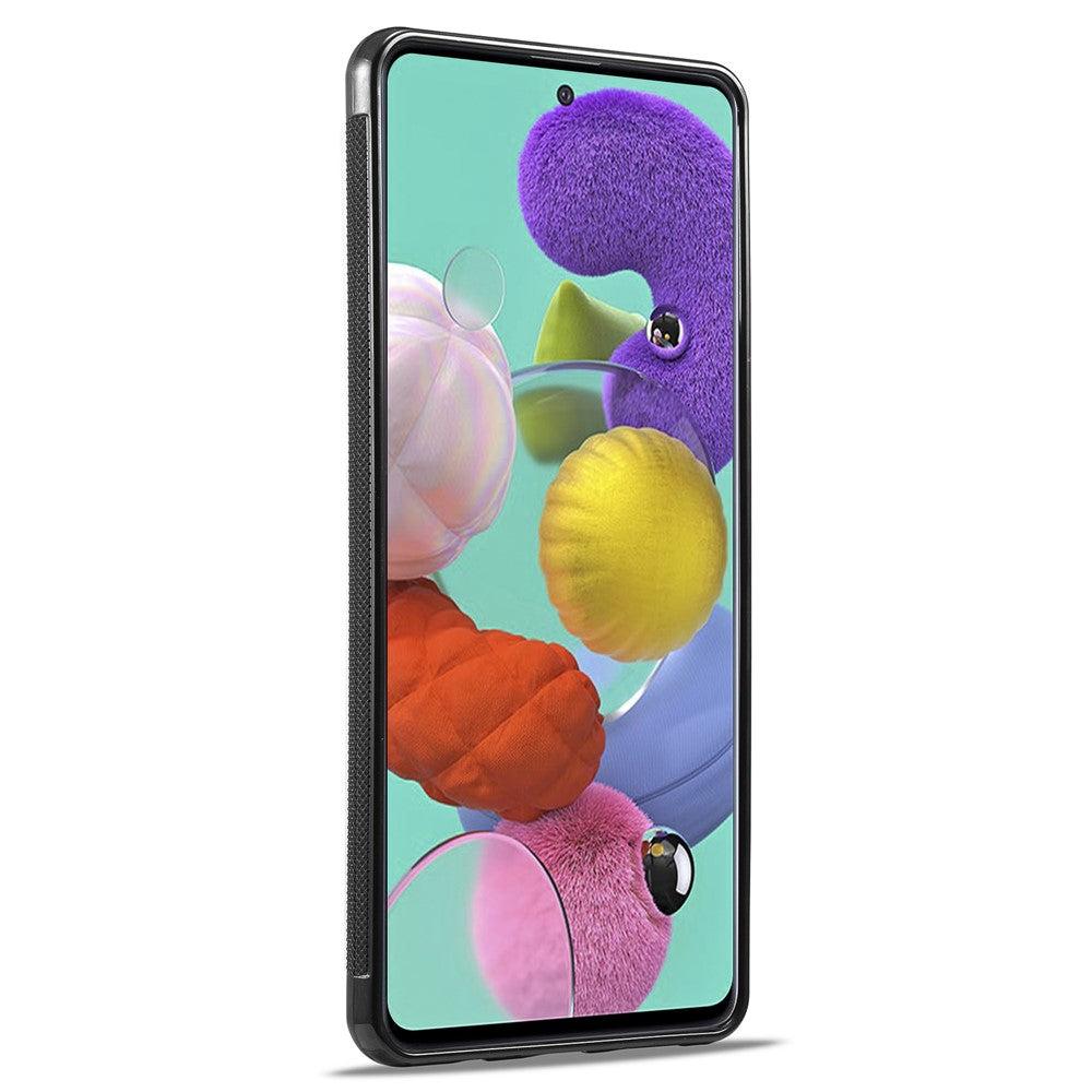 LC.IMEEKE För Samsung Galaxy A51 4G SM-A515 Slim-Fit mobilskal Kolfiberstruktur PU-läder+TPU+EVA-skal