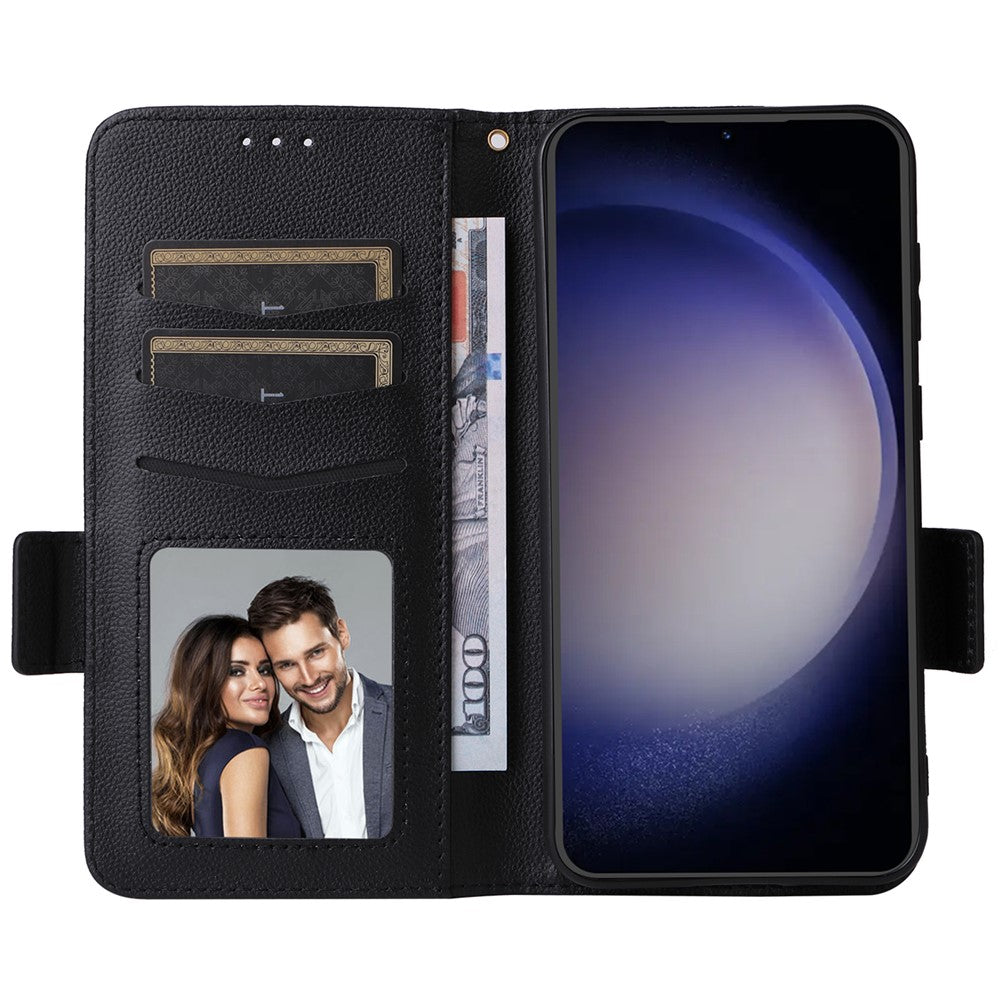 For Samsung Galaxy S23 FE Anti-scratch Litchi Texture PU Leather Case Wallet Stand Phone Cover with Strap