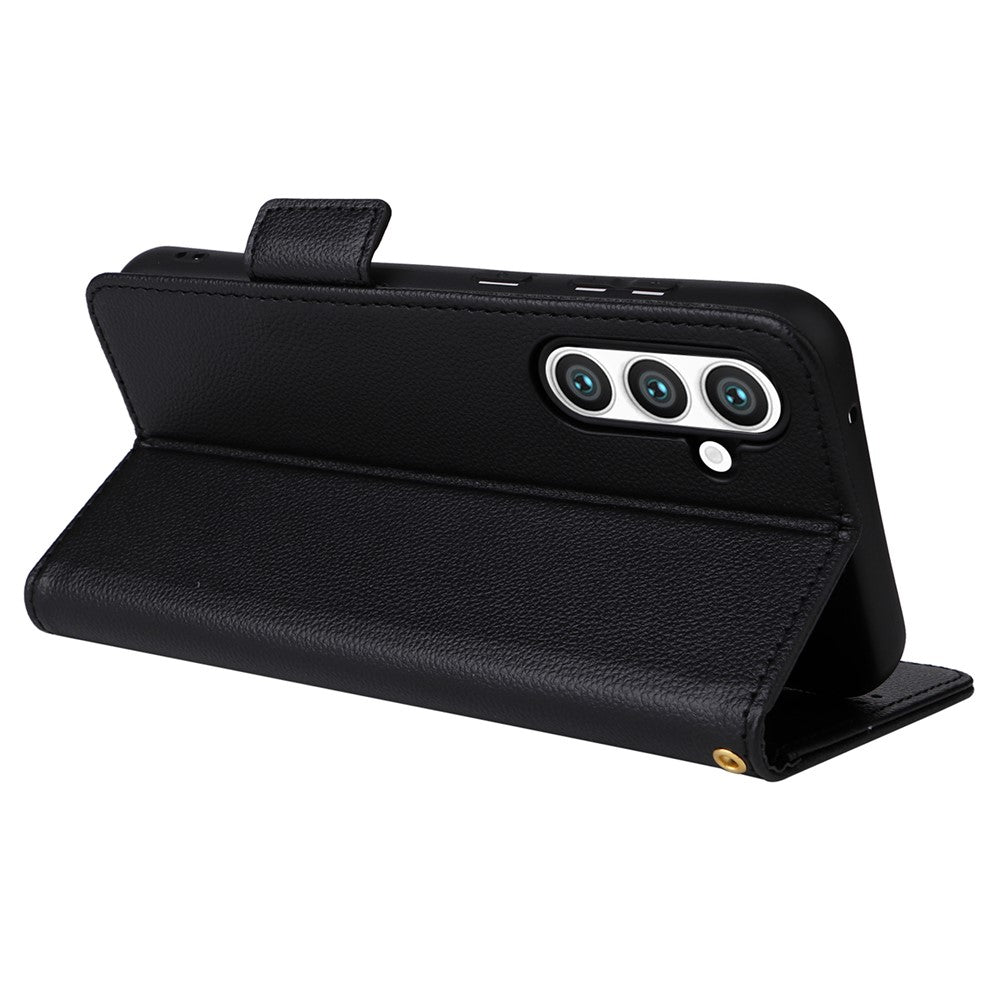For Samsung Galaxy S23 FE Anti-scratch Litchi Texture PU Leather Case Wallet Stand Phone Cover with Strap