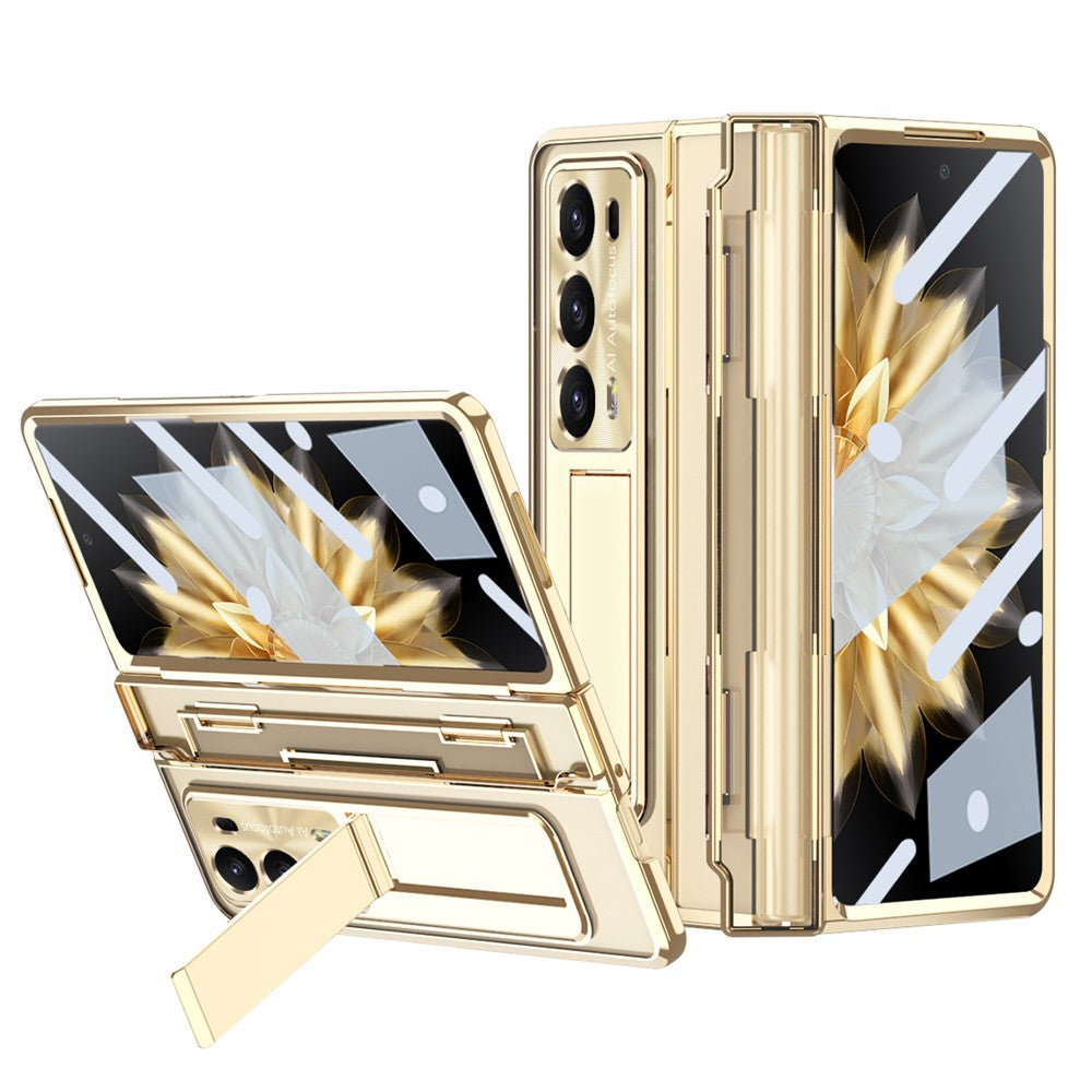 For Honor Magic V2 5G Hard PC Phone Case Folding Kickstand Full Body Protection Cover with Tempered Glass Film