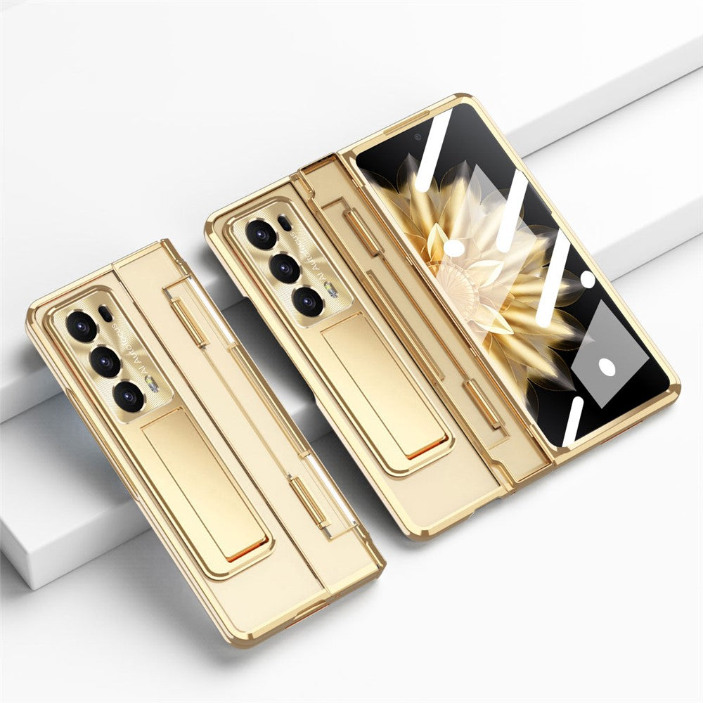 For Honor Magic V2 5G Hard PC Phone Case Folding Kickstand Full Body Protection Cover with Tempered Glass Film