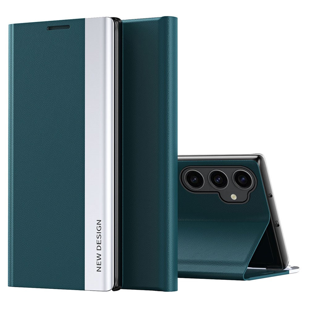 For Samsung Galaxy S23 FE PU Leather+PC Electroplating Phone Cover Drop Protection Stand Case