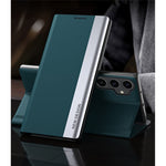For Samsung Galaxy S23 FE PU Leather+PC Electroplating Phone Cover Drop Protection Stand Case