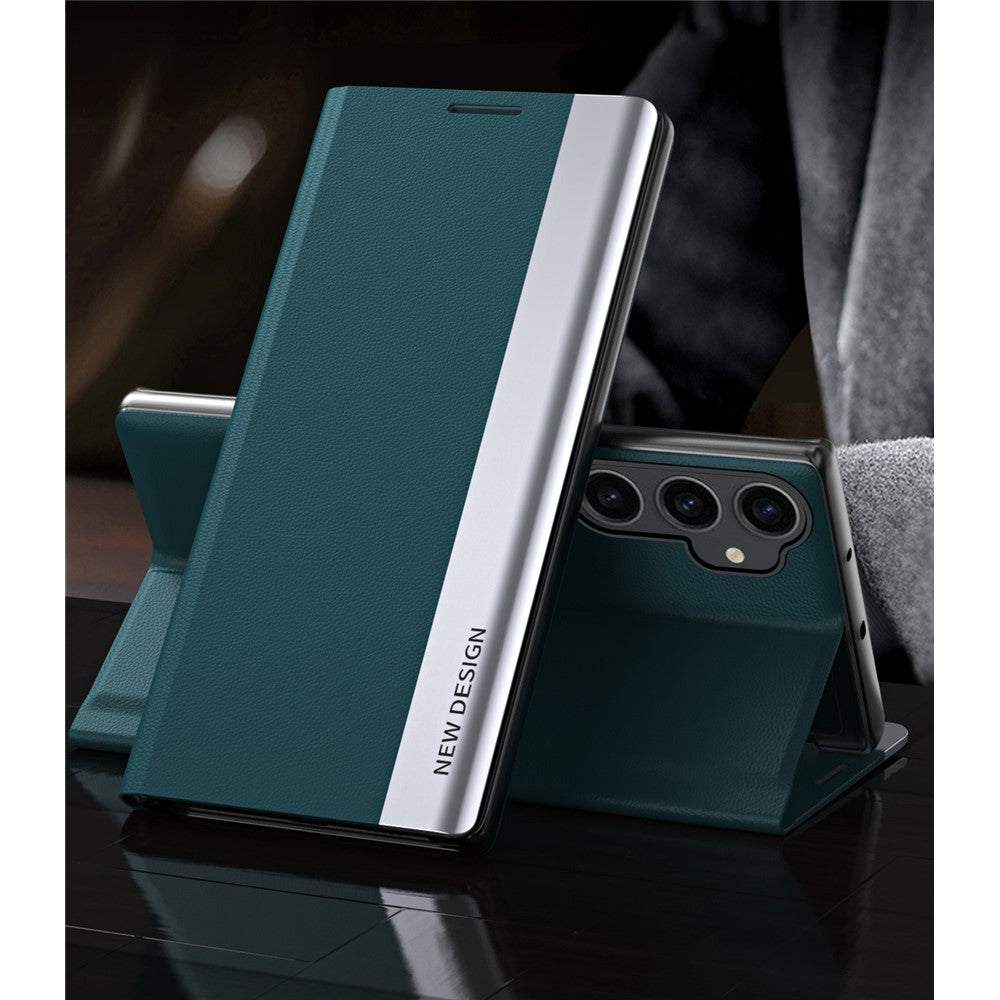 For Samsung Galaxy S23 FE PU Leather+PC Electroplating Phone Cover Drop Protection Stand Case