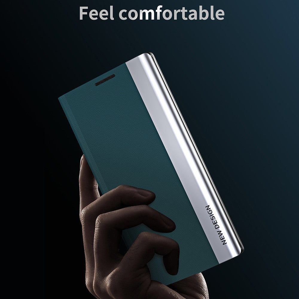 For Samsung Galaxy S23 FE PU Leather+PC Electroplating Phone Cover Drop Protection Stand Case