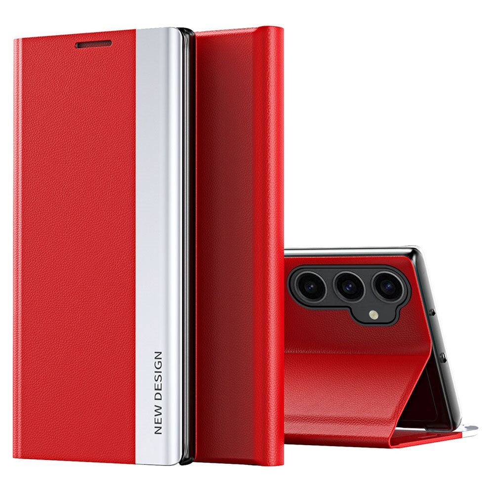 For Samsung Galaxy S23 FE PU Leather+PC Electroplating Phone Cover Drop Protection Stand Case