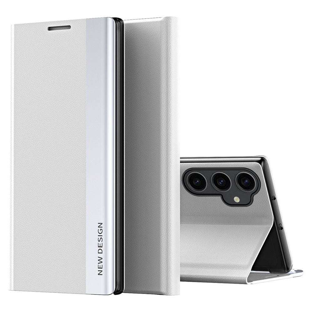 For Samsung Galaxy S23 FE PU Leather+PC Electroplating Phone Cover Drop Protection Stand Case