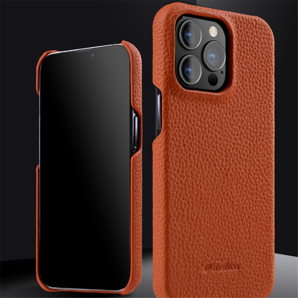 MELKCO For iPhone 13 Pro Max 6.7 inch Large Cutout Phone Case Genuine Cow Leather+PC Cover