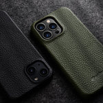 MELKCO Till iPhone 13 Pro Max 6,7 tum Stort utskuret mobilskal i äkta koläder + PC-fodral