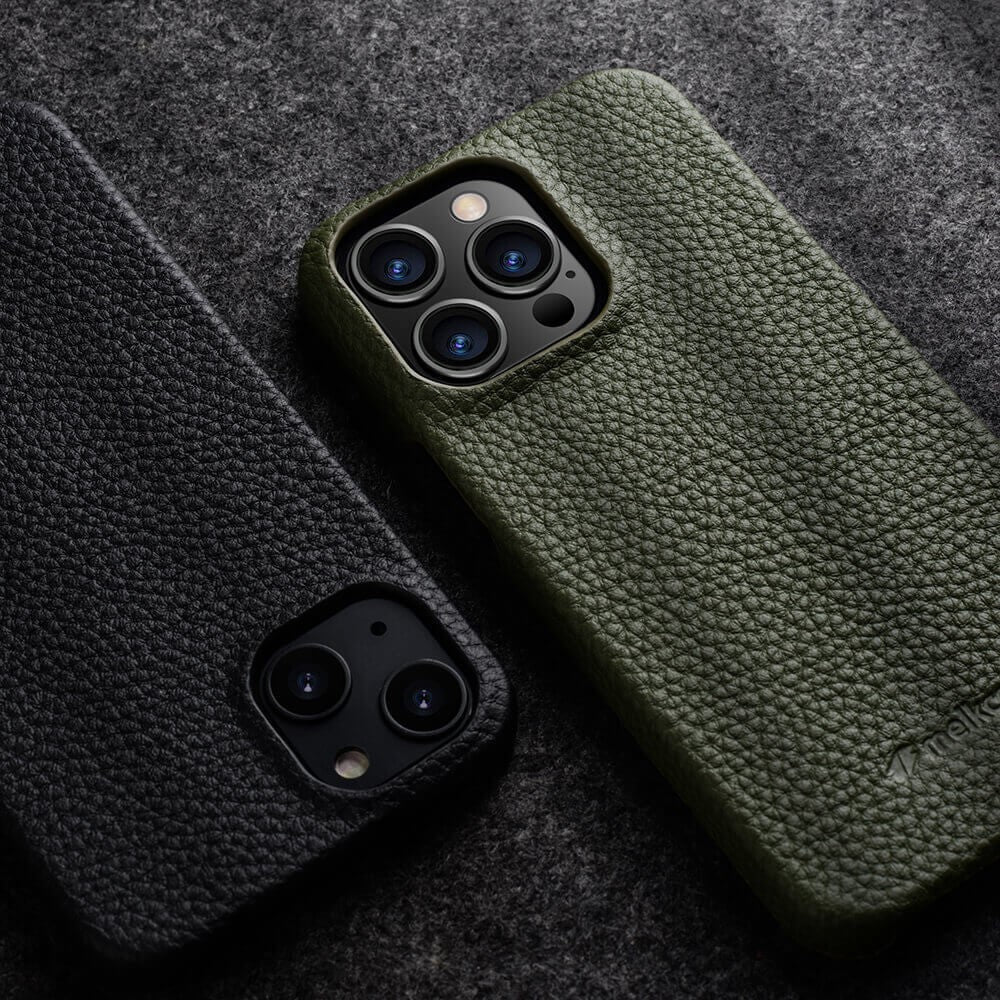 MELKCO Till iPhone 13 Pro Max 6,7 tum Stort utskuret mobilskal i äkta koläder + PC-fodral
