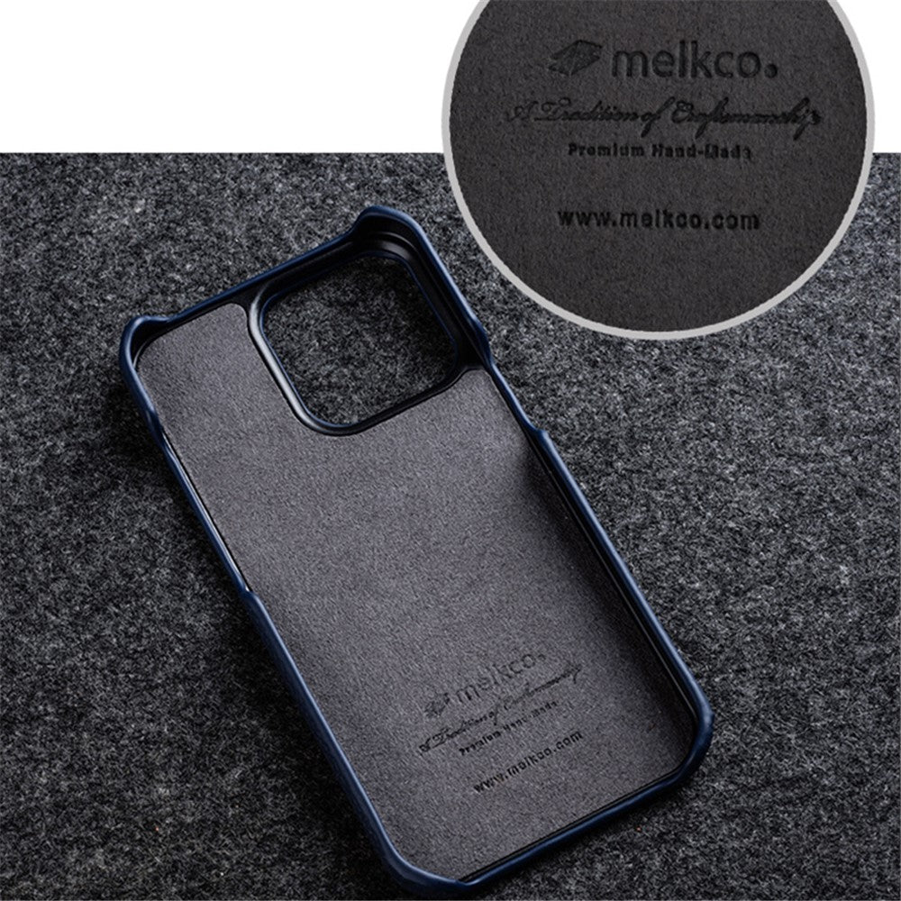 MELKCO For iPhone 13 Pro Max 6.7 inch Large Cutout Phone Case Genuine Cow Leather+PC Cover
