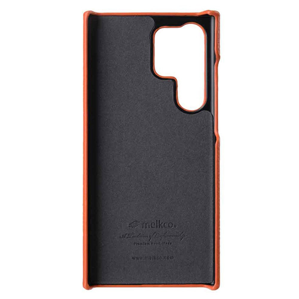 MELKCO Incomplete Cover for Samsung Galaxy S23 Ultra , Genuine Cow Leather Coated PC Phone Shell