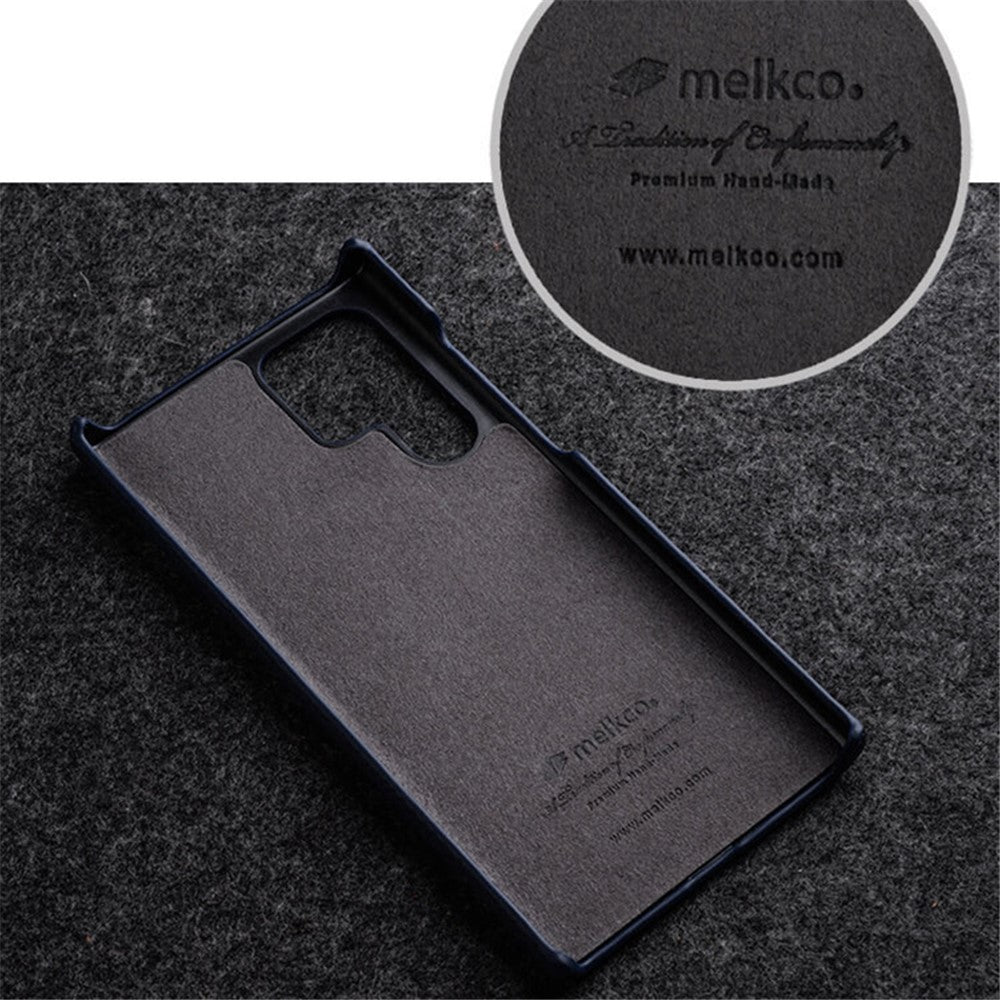 MELKCO Incomplete Cover for Samsung Galaxy S23 Ultra , Genuine Cow Leather Coated PC Phone Shell