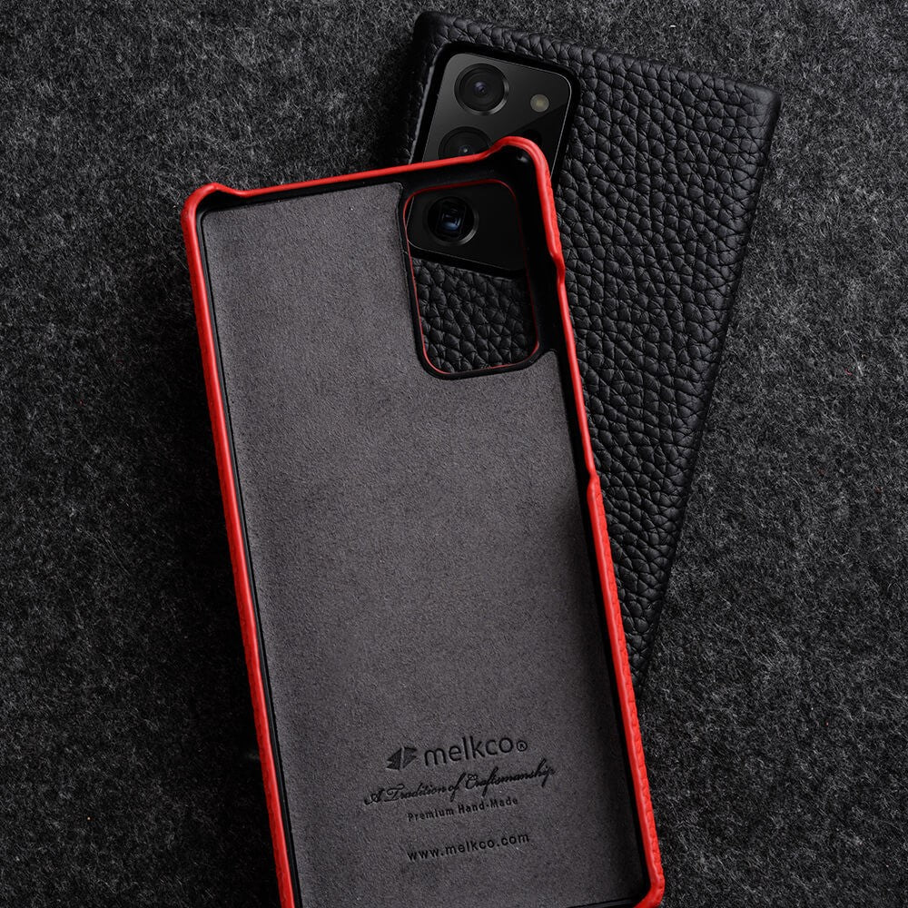 MELKCO Incomplete Cover for Samsung Galaxy S23 Ultra , Genuine Cow Leather Coated PC Phone Shell