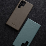 MELKCO Incomplete Cover for Samsung Galaxy S23 Ultra , Genuine Cow Leather Coated PC Phone Shell