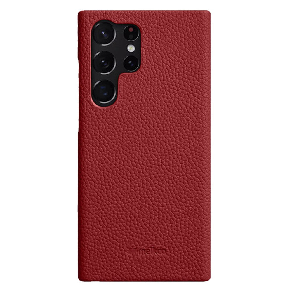MELKCO Incomplete Cover for Samsung Galaxy S23 Ultra , Genuine Cow Leather Coated PC Phone Shell