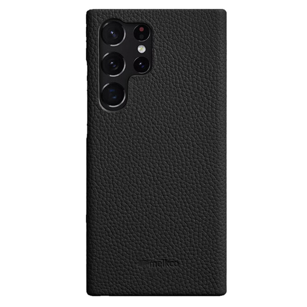 MELKCO Incomplete Cover for Samsung Galaxy S23 Ultra , Genuine Cow Leather Coated PC Phone Shell