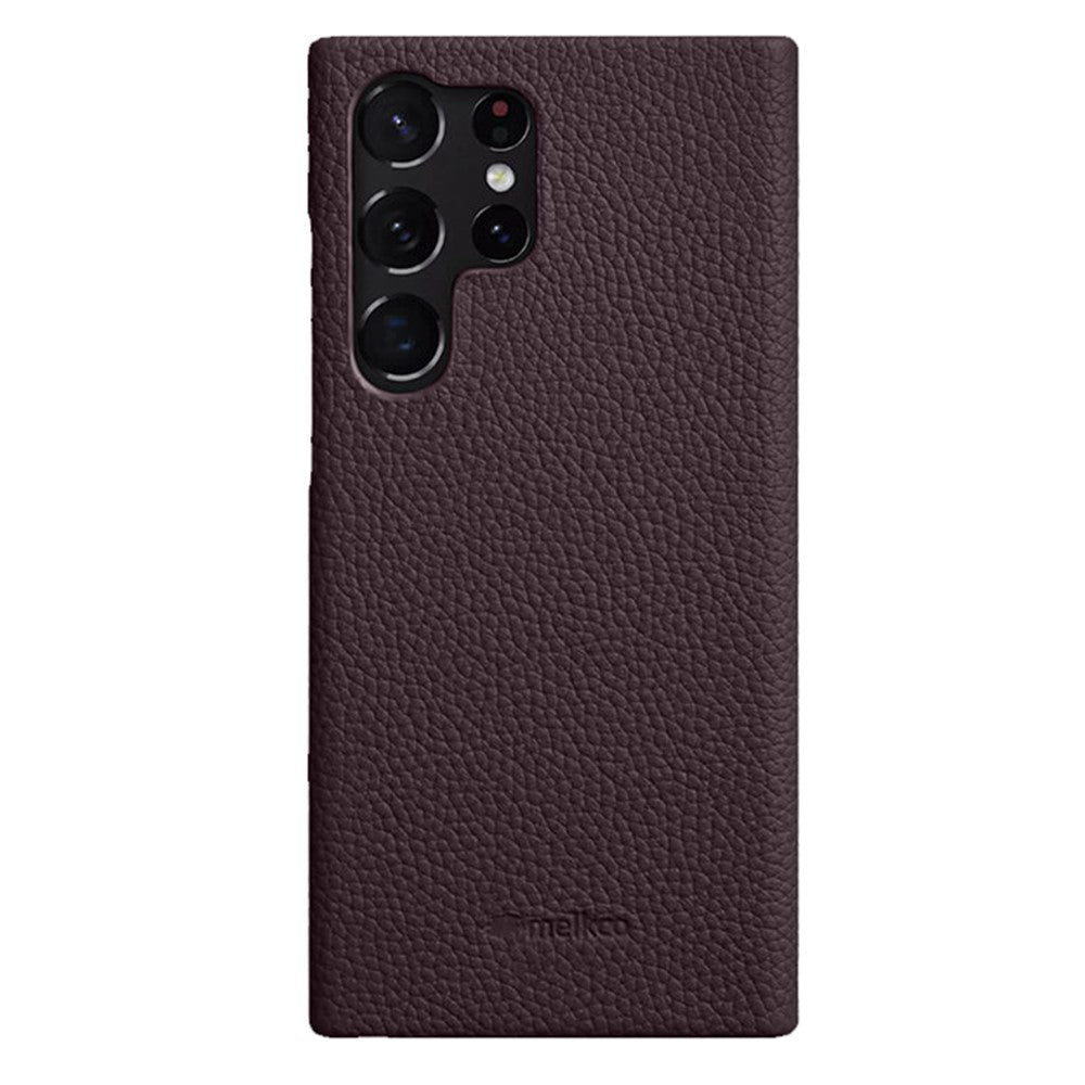 MELKCO Incomplete Cover for Samsung Galaxy S23 Ultra , Genuine Cow Leather Coated PC Phone Shell