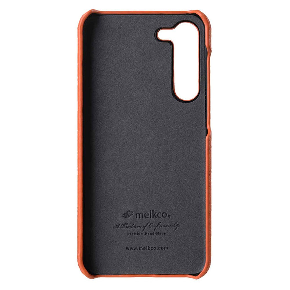 MELKCO For Samsung Galaxy S22 5G Genuine Cow Leather Coated PC Phone Shell Incomplete Cover