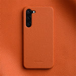 MELKCO For Samsung Galaxy S22 5G Genuine Cow Leather Coated PC Phone Shell Incomplete Cover