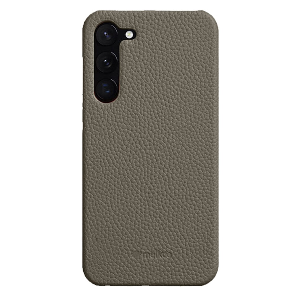 MELKCO For Samsung Galaxy S22 5G Genuine Cow Leather Coated PC Phone Shell Incomplete Cover