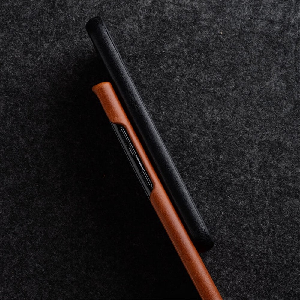 MELKCO For Samsung Galaxy S22+ 5G Phone Cover Incomplete Waxy Genuine Cow Leather Coated PC Back Case