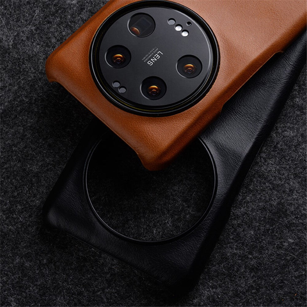 MELKCO For Xiaomi 13 Ultra Protective Case Genuine Cow Leather+Microfiber Leather+PC Waxy Texture Phone Cover