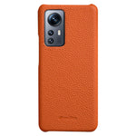 MELKCO Back Cover for Xiaomi 12 5G / 12X 5G / 12S 5G , Genuine Cow Leather Coated PC Incomplete Phone Case
