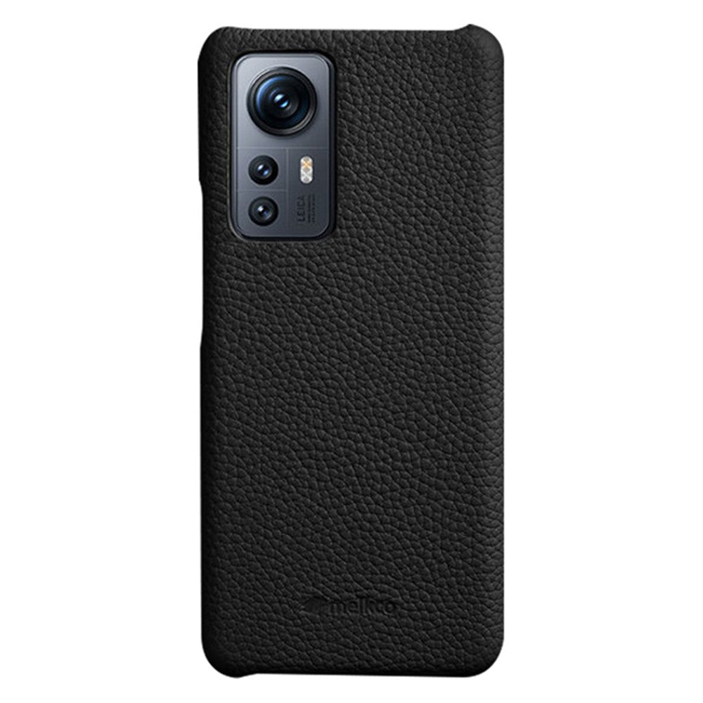 MELKCO Back Cover for Xiaomi 12 5G / 12X 5G / 12S 5G , Genuine Cow Leather Coated PC Incomplete Phone Case
