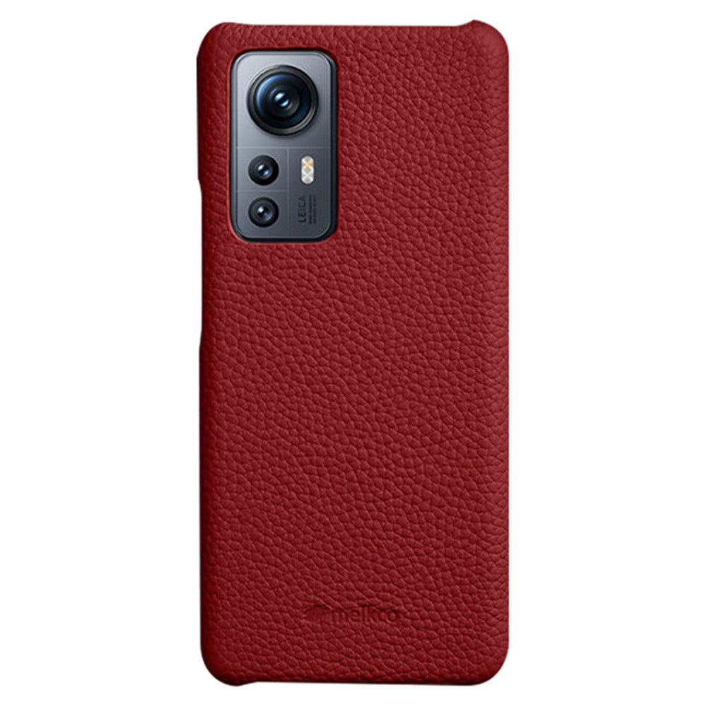 MELKCO Back Cover for Xiaomi 12 5G / 12X 5G / 12S 5G , Genuine Cow Leather Coated PC Incomplete Phone Case