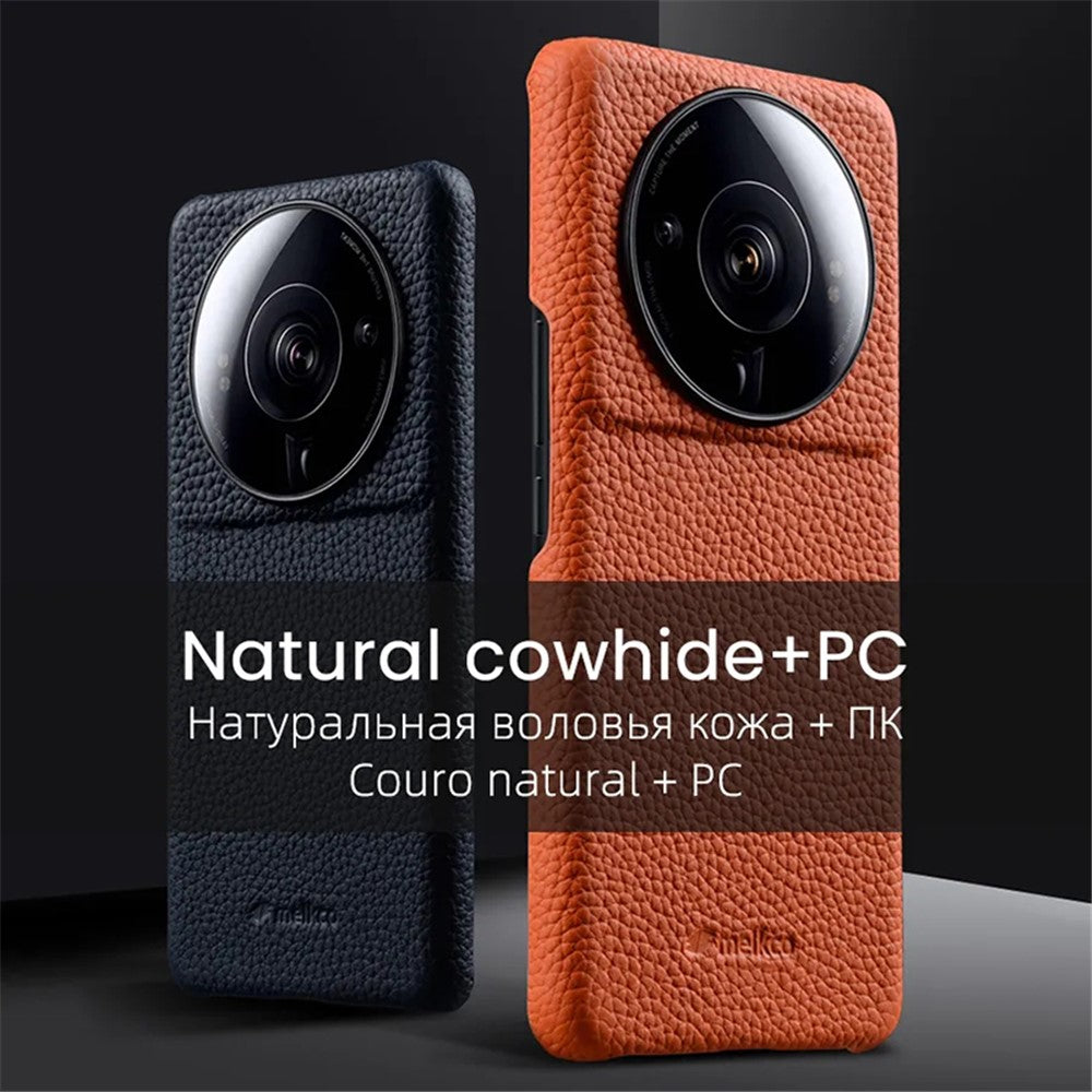 MELKCO Shock-absorbing Cover for Xiaomi 12S Ultra 5G Genuine Cow Leather Coated PC Incomplete Phone Case