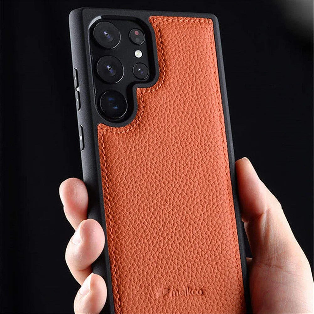 MELKCO för Samsung Galaxy S23 Ultra mobilskal i äkta nötläder med hårt PC-slim