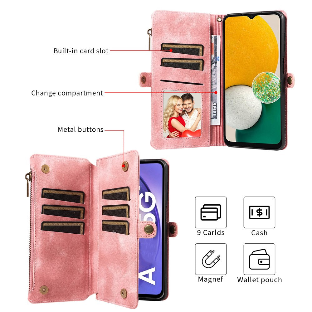 Samsung Galaxy A13 5G / A04s 4G (164.7mm) Blixtlåsficka Plånboksfodral Läderfodral med Rem