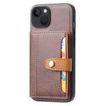 For iPhone 15 Calf Texture Card Holder Kickstand Phone Case PU Leather Coated TPU Anti-fall Cover
