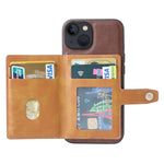 For iPhone 15 Calf Texture Card Holder Kickstand Phone Case PU Leather Coated TPU Anti-fall Cover