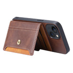 For iPhone 15 Calf Texture Card Holder Kickstand Phone Case PU Leather Coated TPU Anti-fall Cover