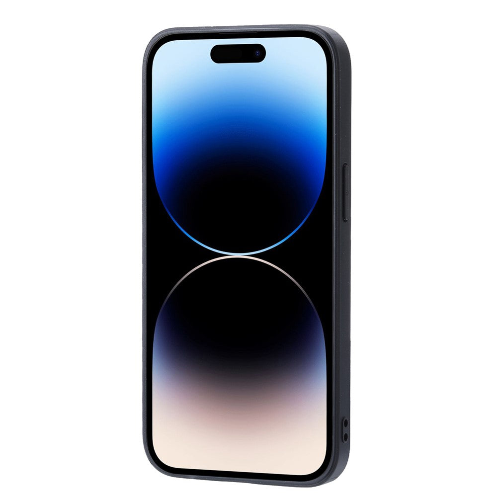 For iPhone 15 Calf Texture Card Holder Kickstand Phone Case PU Leather Coated TPU Anti-fall Cover